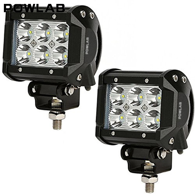 POWLAB 2Pcs 4 Inch 18W LED Work Light Bar, CREE Chips 30 Degree Spot Beam Off-road Light, Driving Fog Lights, Spotlight Waterproof