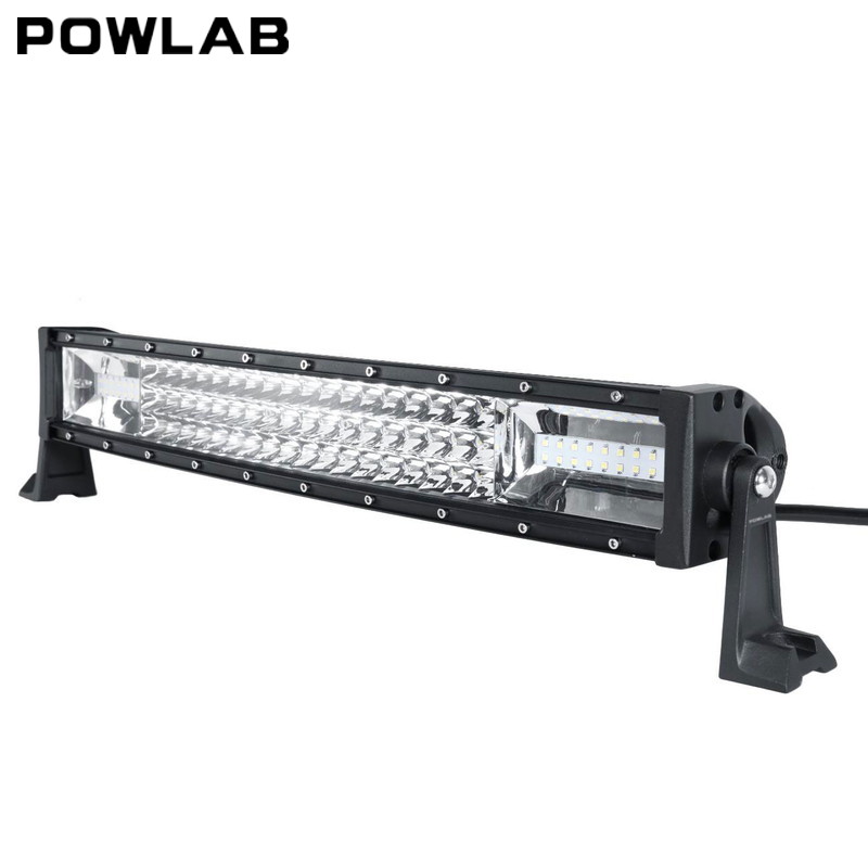 POWLAB 22 Inch 180W Led Light Bar Curved, 7D 24'' Tri-row Driving Work Lights, LUMILEDS Combo Beam Waterproof 18000LM
